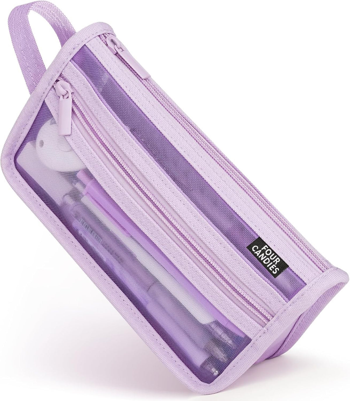 Large Capacity Clear Mesh Pencil Case with Handle, Double Layer Zipper Storage
