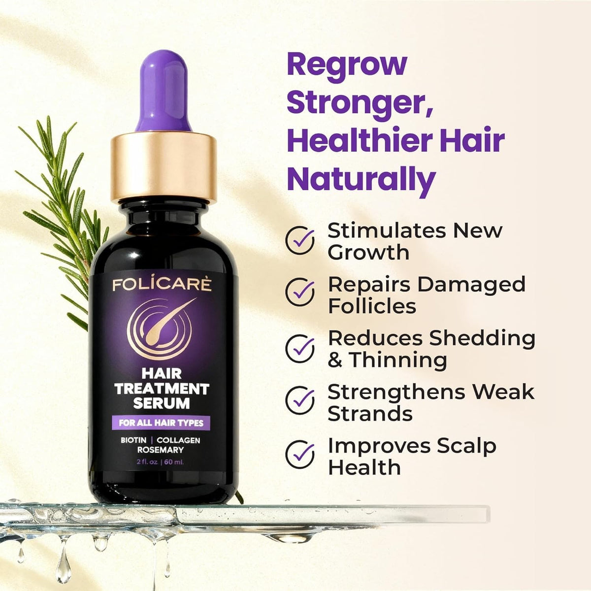 Hair Growth Serum - Fast-Absorbing Scalp Treatment, 2 Fl Oz