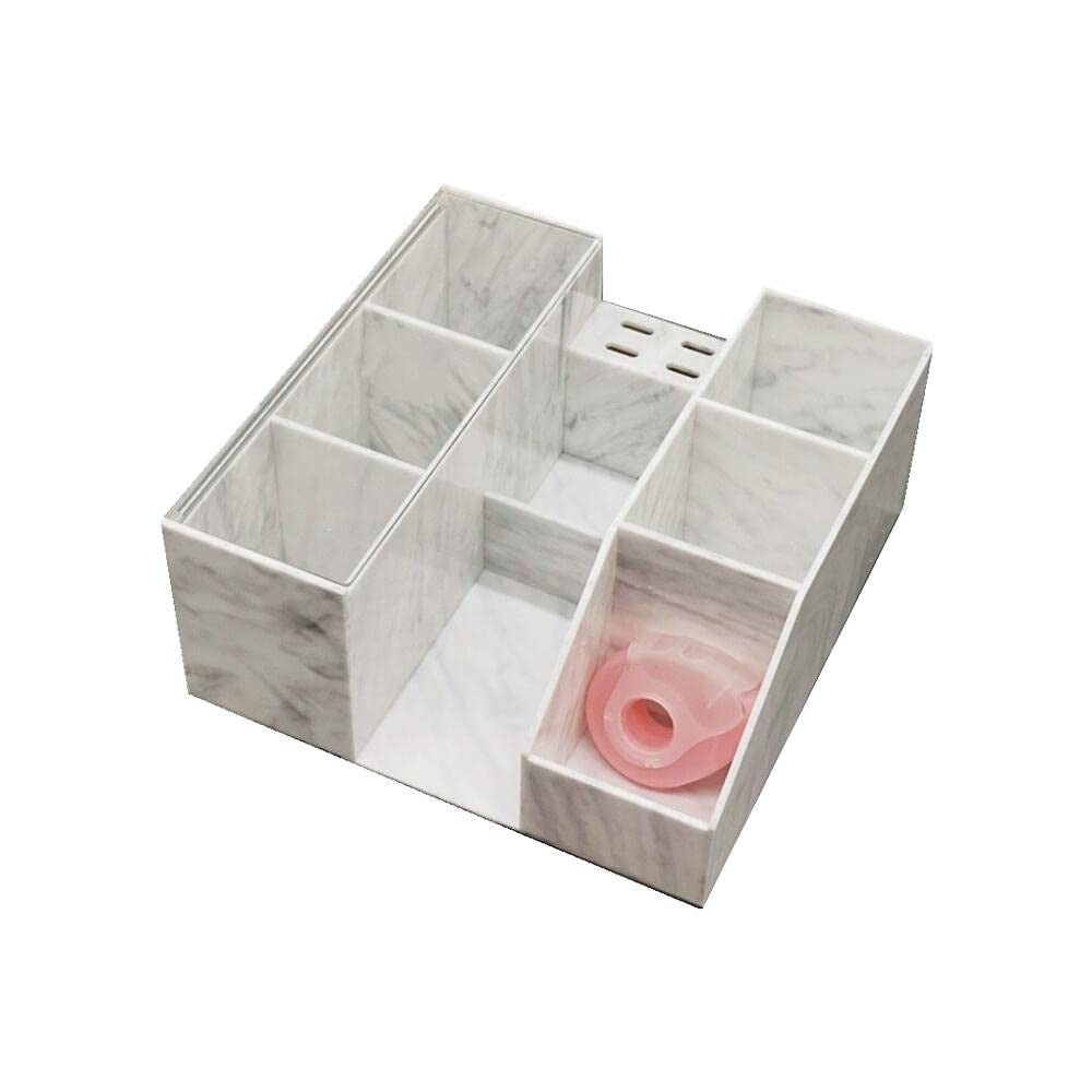 Large Capacity Acrylic Makeup Organizer for Eyelash & Beauty Tools - White Marble Style