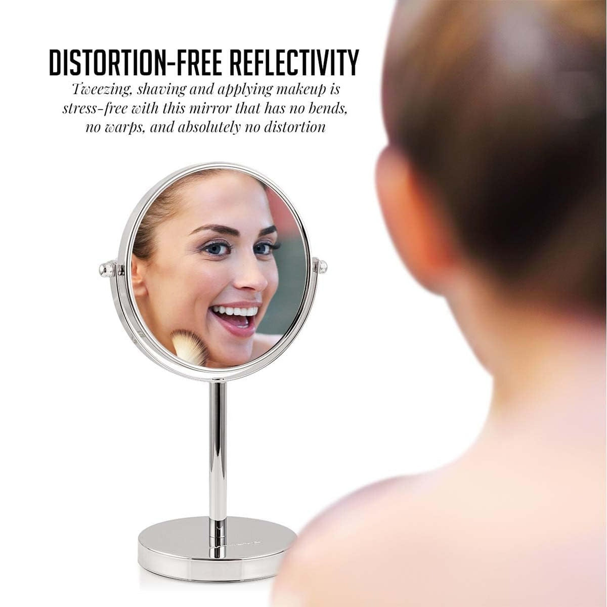6-Inch Tabletop Makeup Mirror with 1X/7X Magnification, 360° Swivel, Polished Chrome