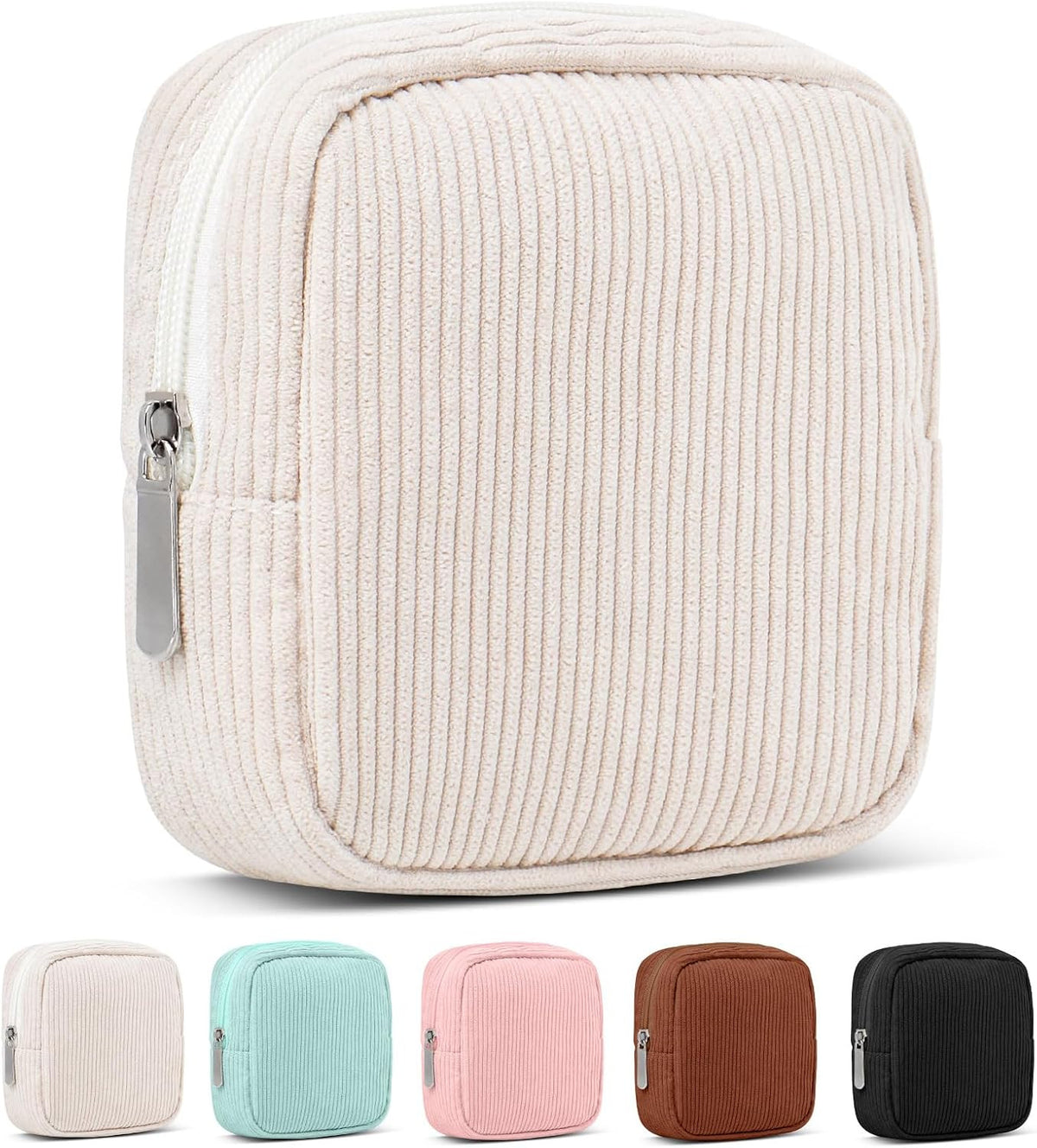 Mini Travel Makeup Bag with Metal Zipper & Inner Pocket - Corduroy Cosmetic Pouch