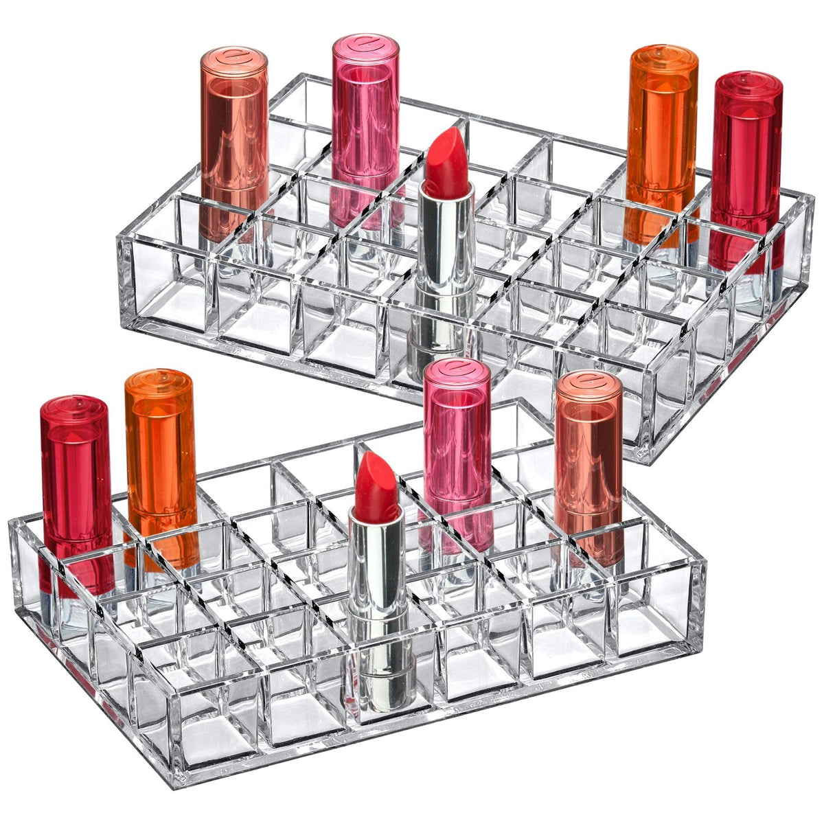 Acrylic Lipstick Organizer 24-Slot - Transparent Cosmetic Storage Box