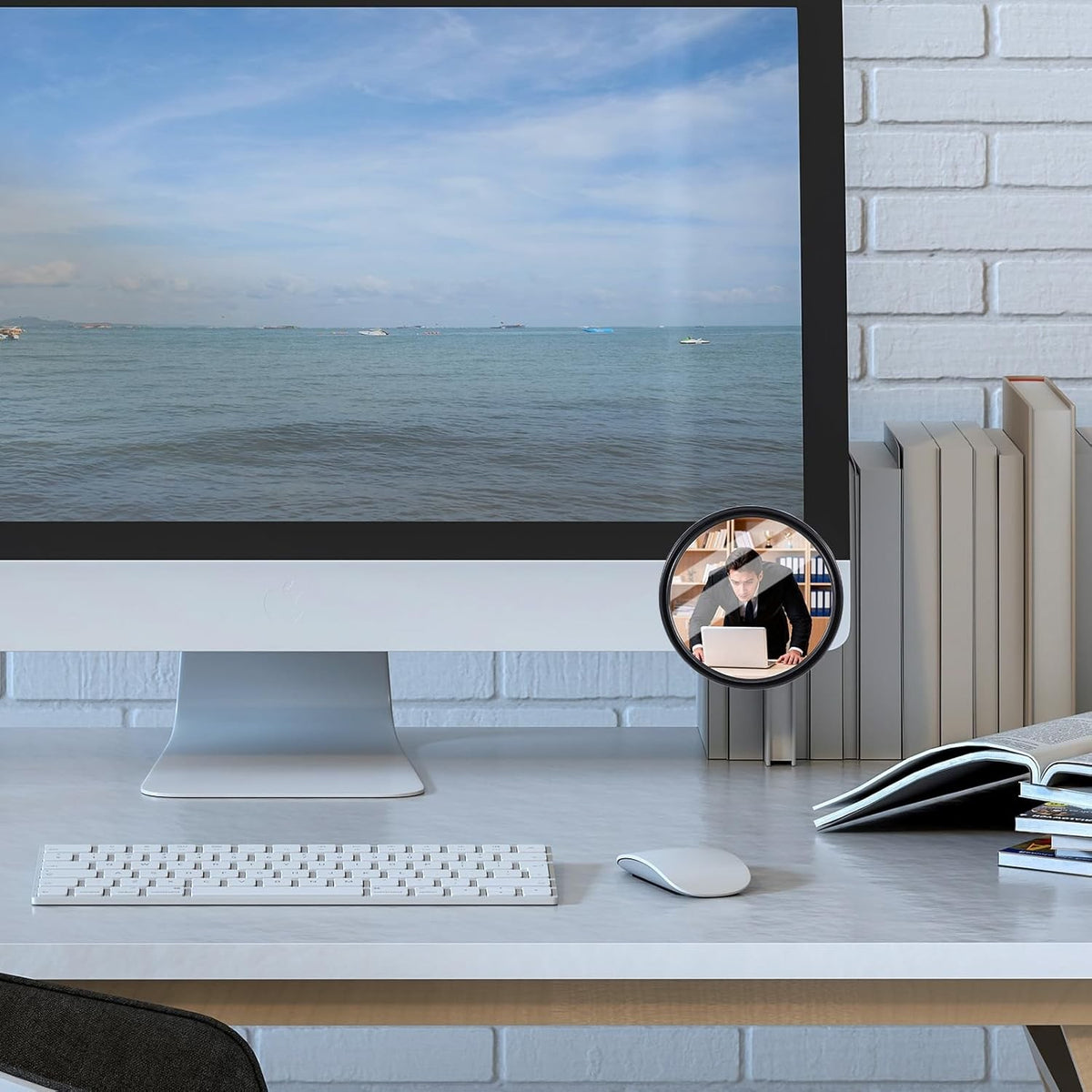 Adjustable Convex Office Desk Cubicle Mirrors - Set of 2, Stick-On Rear View