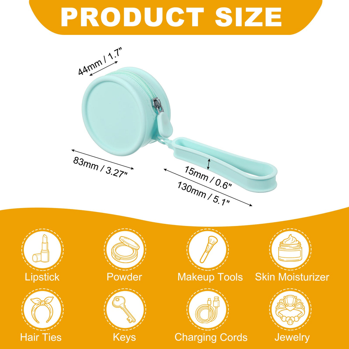 Small Round Silicone Makeup Bag Waterproof Travel Organizer Blue