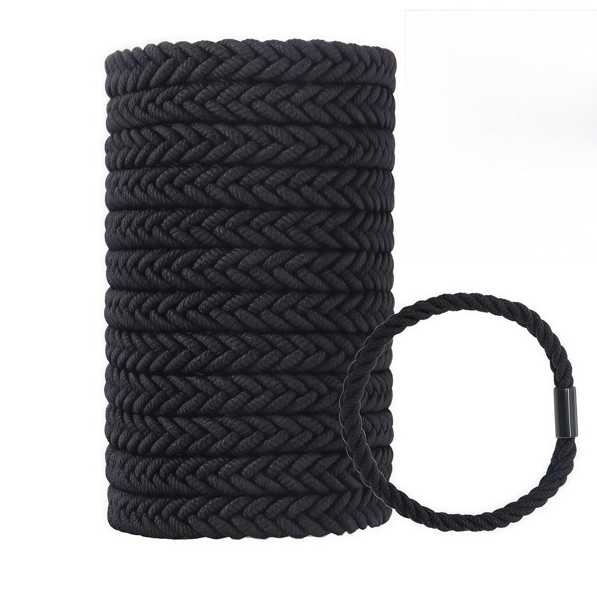 Large Braided Mens Hair Ties,Black Pony Tails 1 Count (Pack of 12),