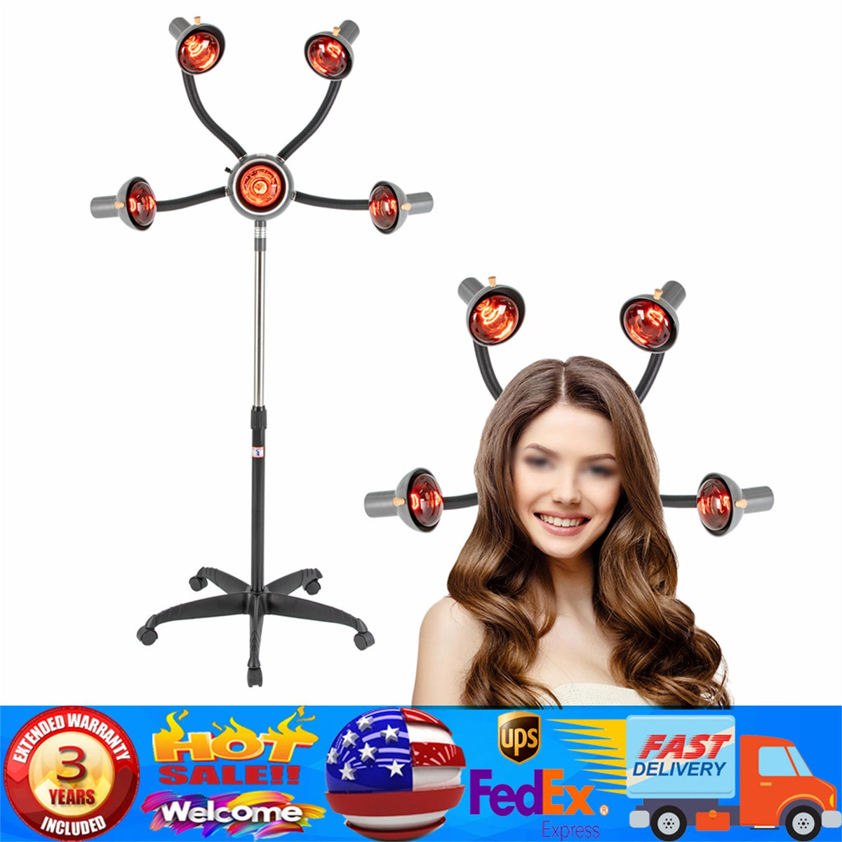 Infrared Hair Heat Therapy Lamp 5-Head Salon Hair Steamer & Styling Tool