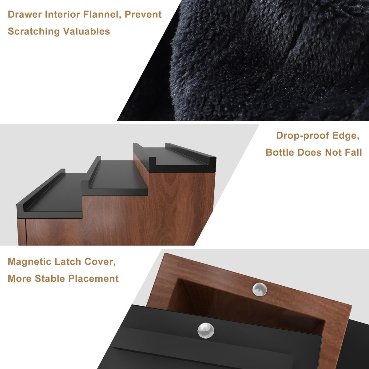 Wooden Cologne Organizer Stand for Men 3 Tiers with Drawer and Hidden Compartment