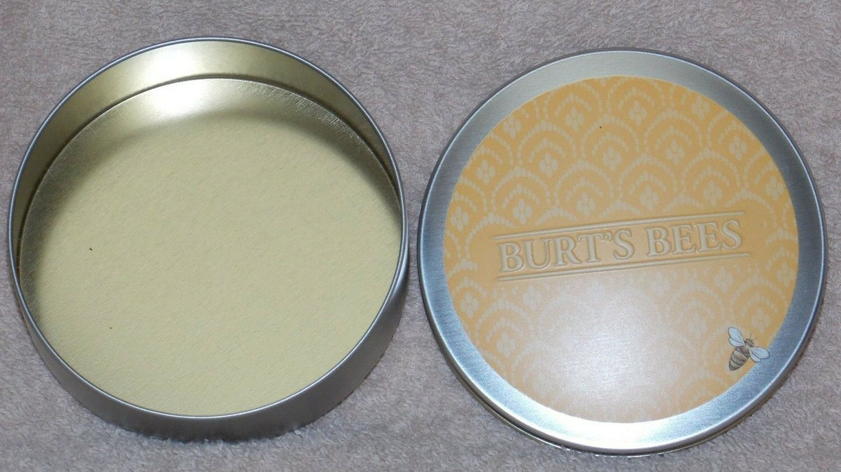 Keepsake Tin Container Only - Burt's Bees Yellow Silver Round