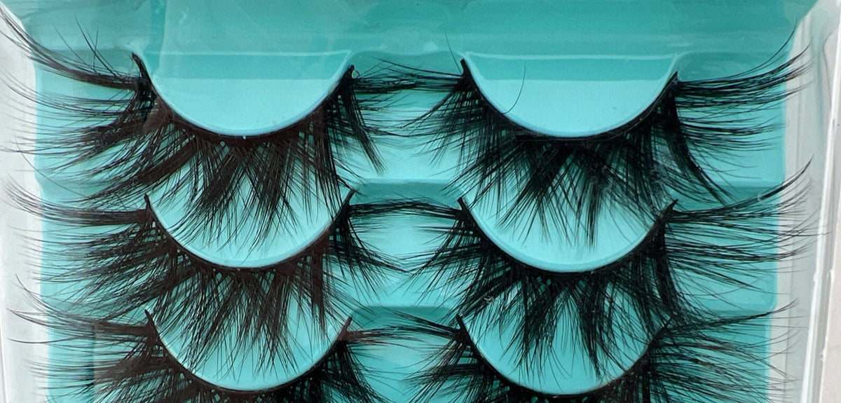 False Eyelashes Fluffy Wispy Faux Mink Criss-Cross Black 10 Pairs
