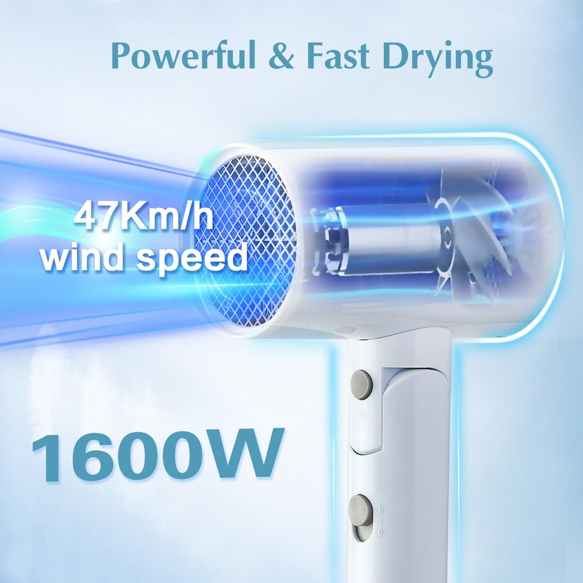 1600W Foldable Travel Hair Dryer - Compact Fast Drying & Styling Tool