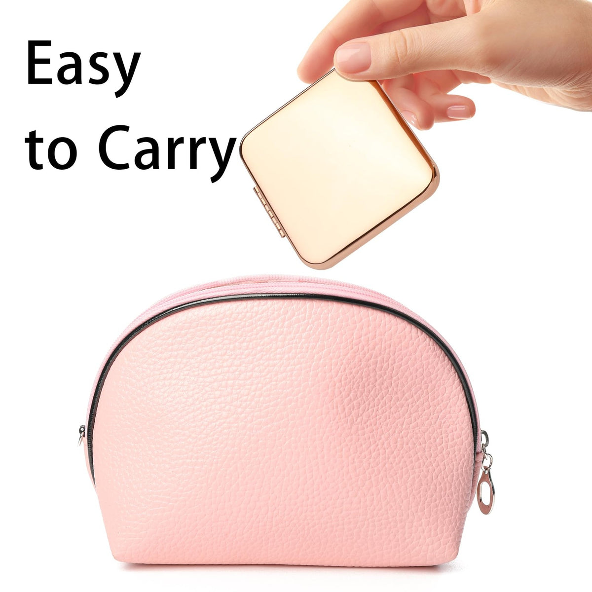 Portable Metal Square Makeup Mirror with 1X/2X Magnification - Rose 2 Pack