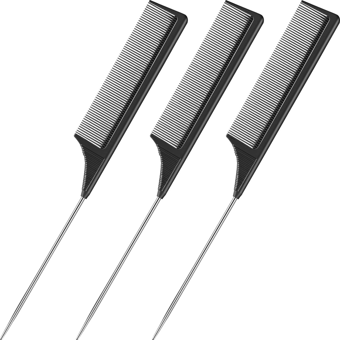 Steel Tail Comb for Hair Styling, Parting & Backcombing - Black, 3 Pack