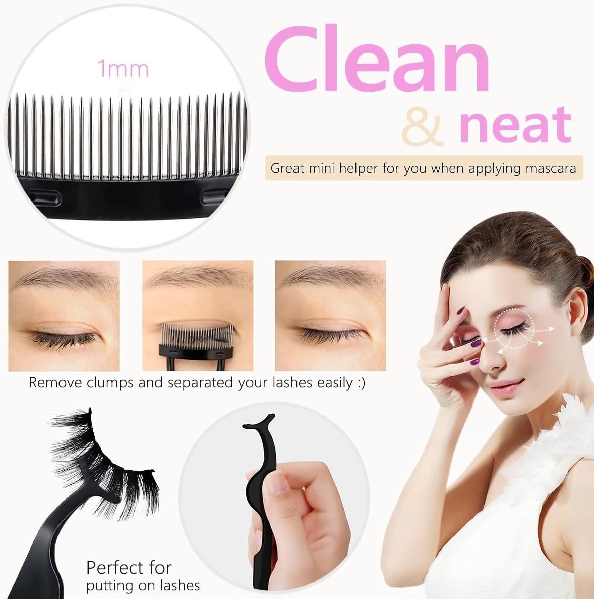 Multi-Function Eyelash & Eyebrow Kit with Curler Comb Tweezers & Brushes