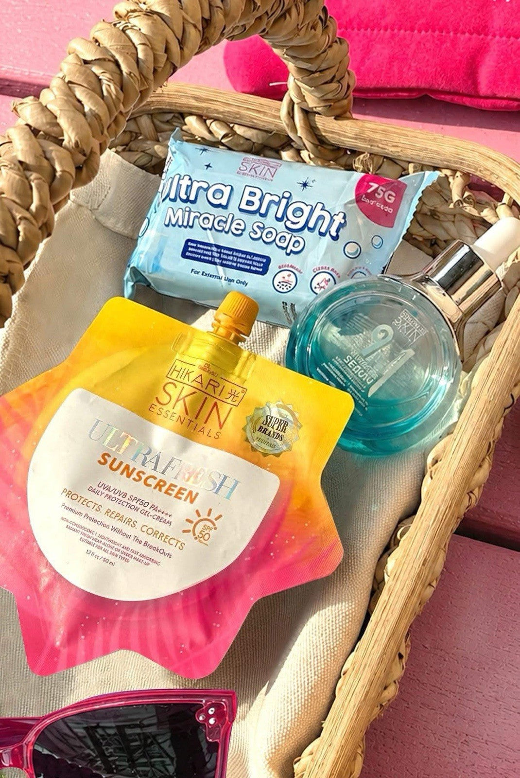 Hikari Skin Essentials Trio Set - Sunscreen Serum & Soap for Glowing Skin
