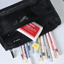2-Pack Mesh Pencil Cases with Handle & Zipper - Large & Small Clear Storage Bags