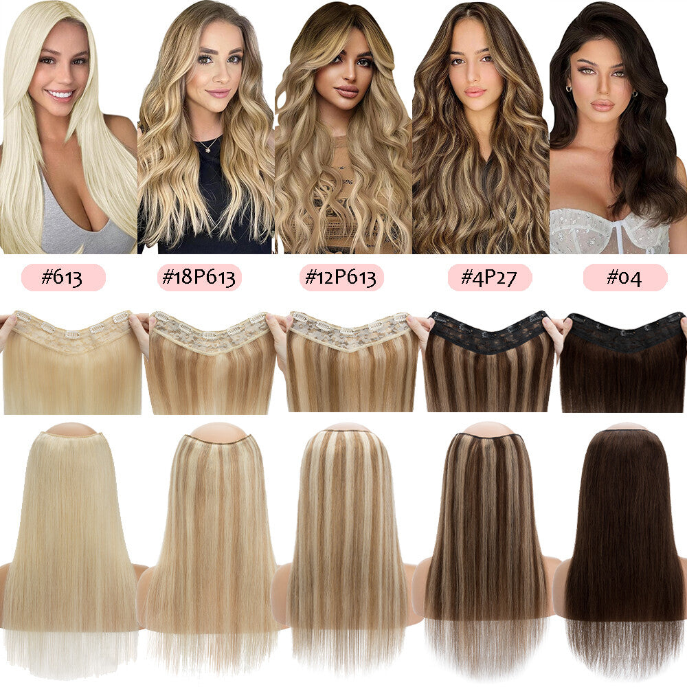 Clip-In Human Hair Extensions V-Shape Half Head - Remy Straight Hair