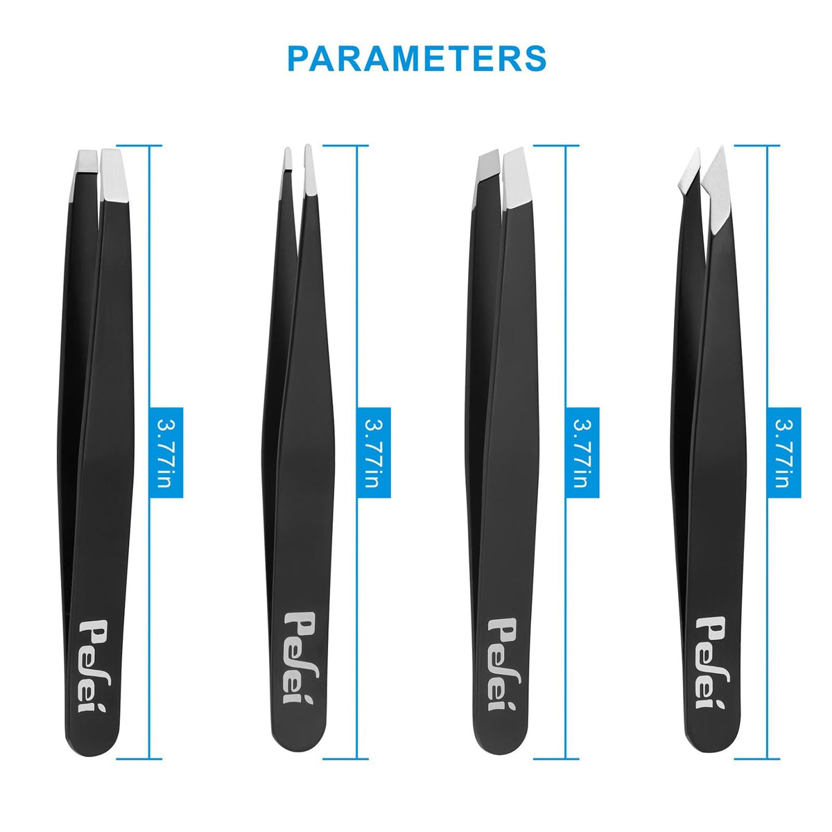 Professional Stainless Steel Tweezers Set - 4 Piece Travel Kit, Black