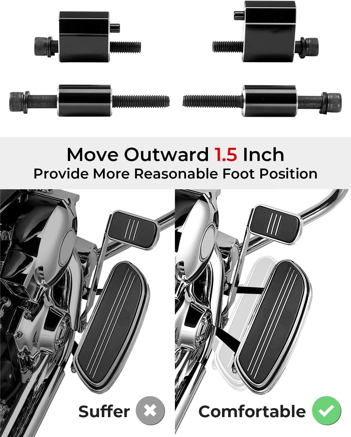 1.5 Inch CNC Aluminum Floorboard Extensions for 2009-2025 Touring Motorcycles