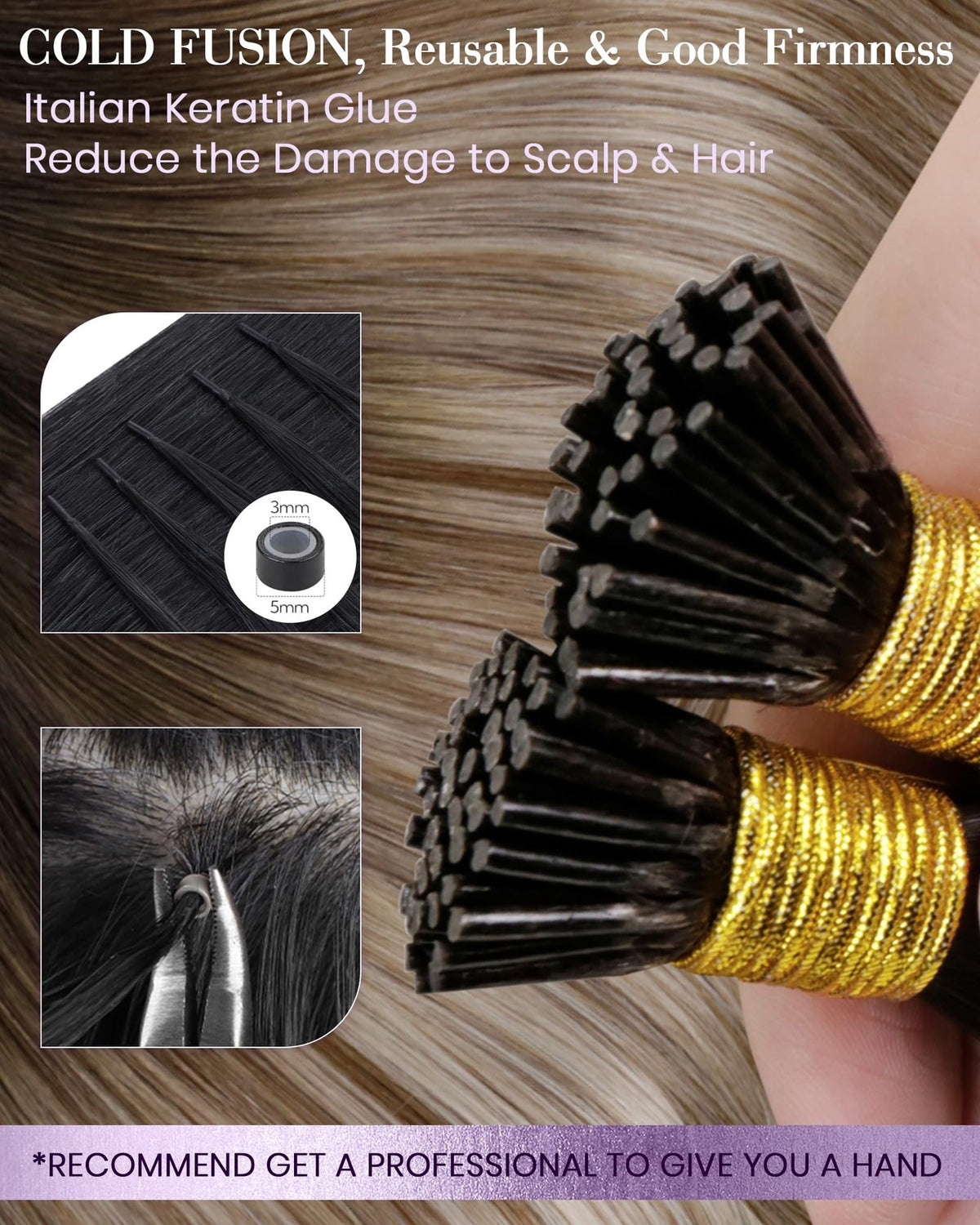 Human Hair Extensions Cool Brown Balayage 14 Inch 40g - Natural Look