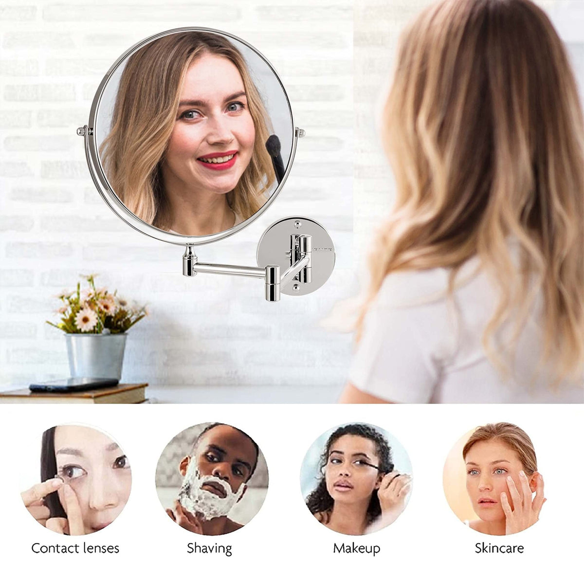 Wall Mount Makeup Mirror 9 Inch with 1X & 10X Magnification, Adjustable Swivel
