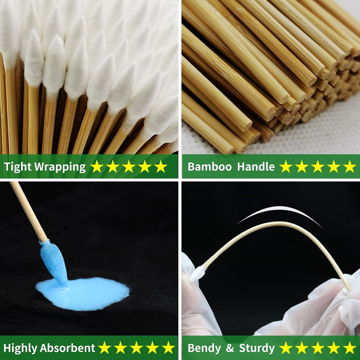 200PCS Biodegradable Cotton Swabs with Bamboo Sticks for Makeup & Cleaning