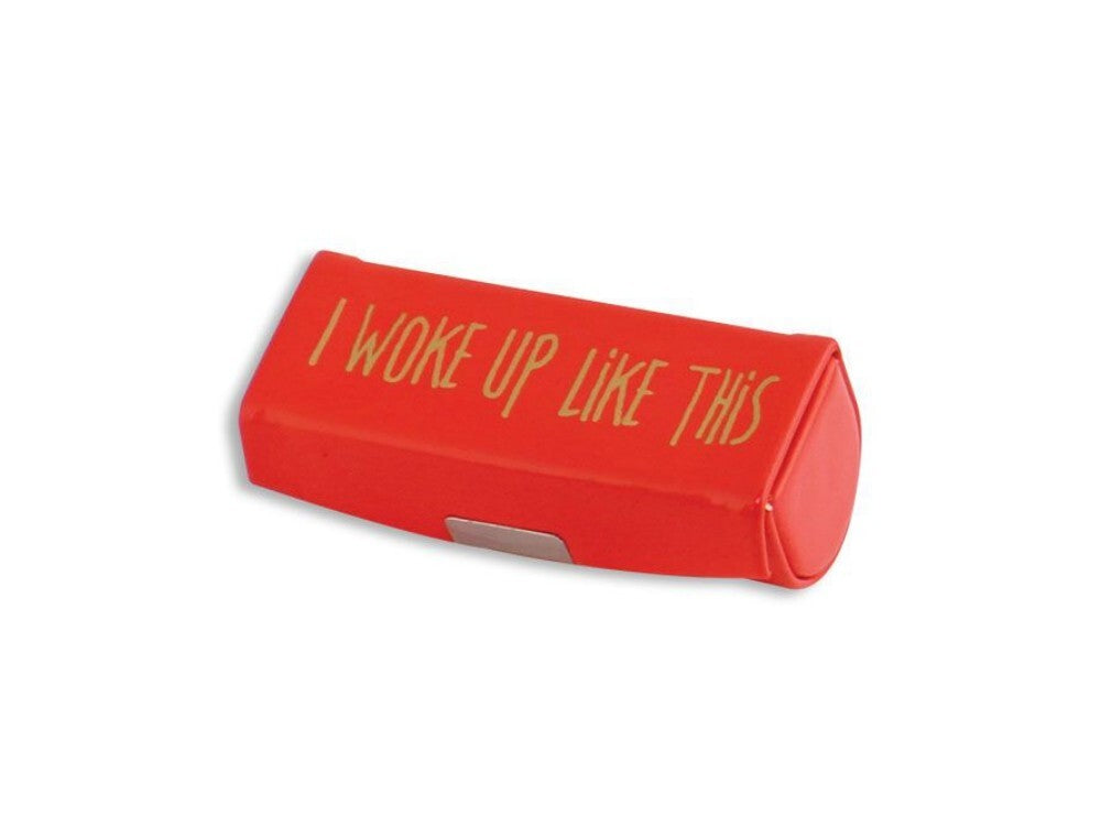 Shiny Lipstick Case with Mirror and Gold Letters - Compact Makeup Organizer
