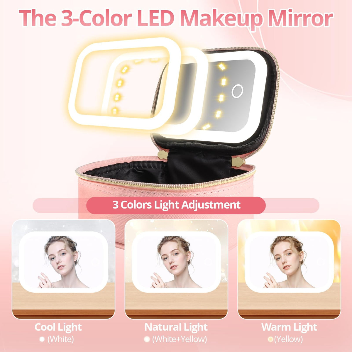 Mini Initial Makeup Bag with LED Mirror & Lights Gift for Women Girls