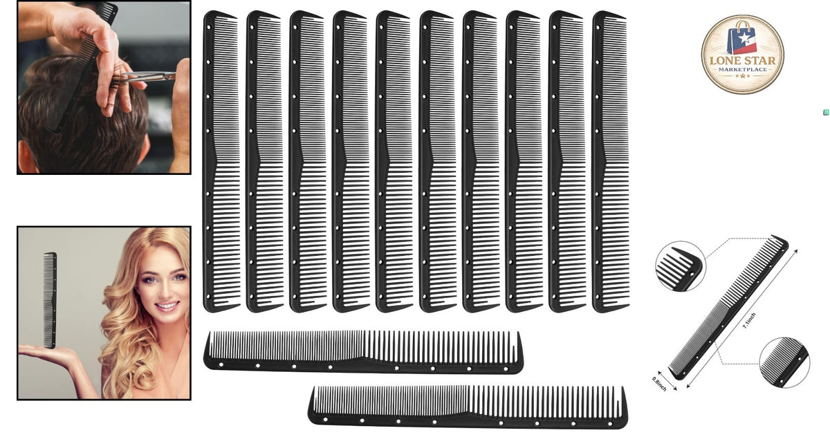 Professional Carbon Fine Hair Cutting Combs Set - 12 Pieces for Salon & Home Use