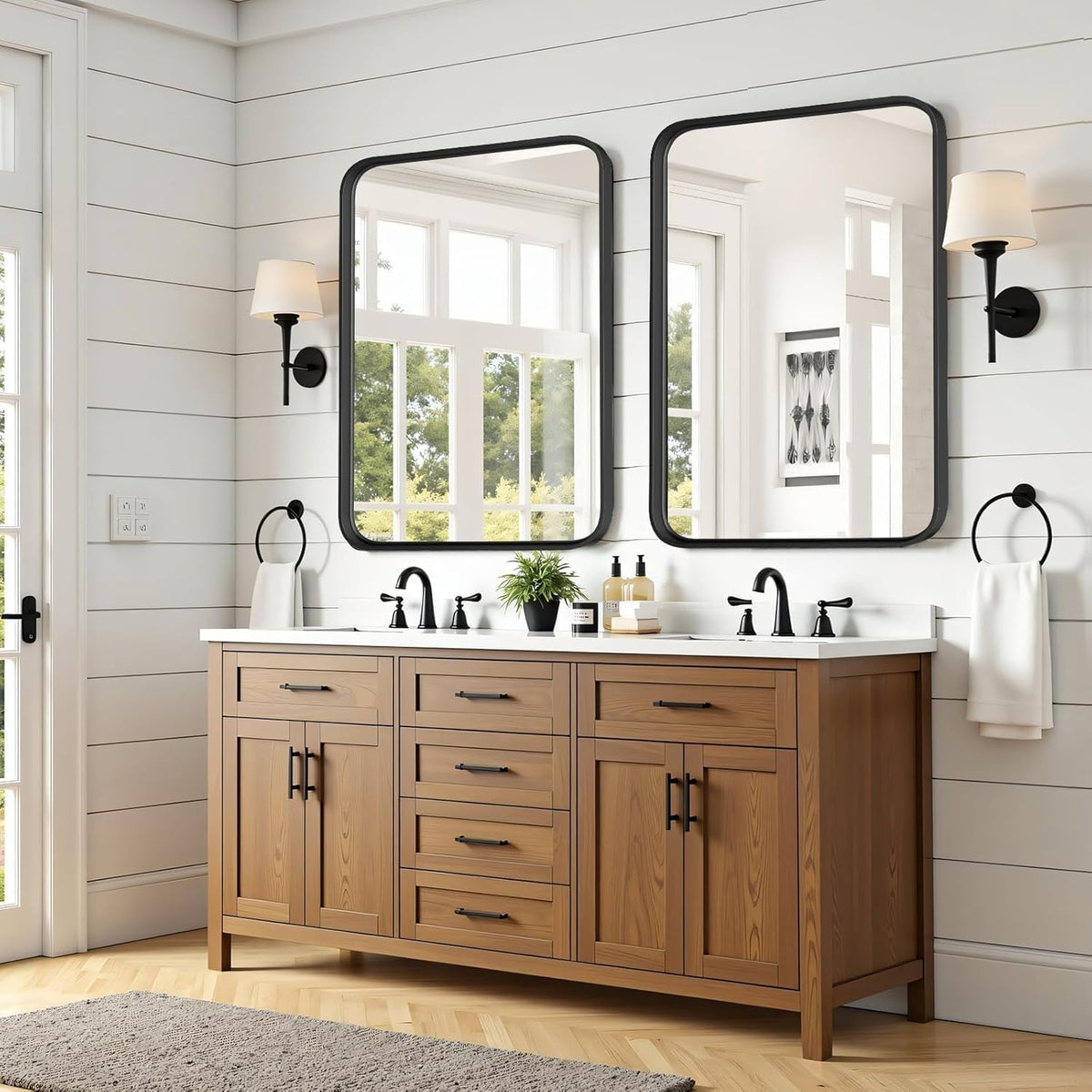 30x22 Inch Matte Black Wall Mirror - Rectangular Bathroom Vanity Mirror with Tempered Glass