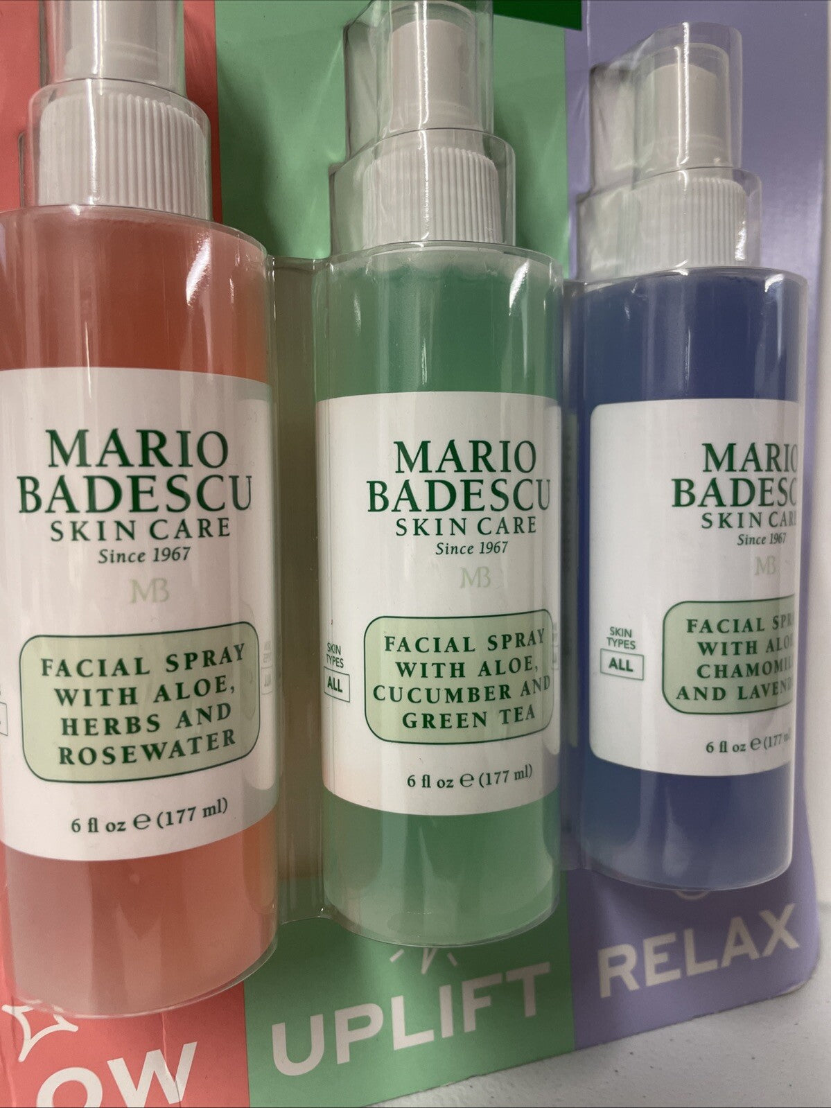 Mario Badescu Facial Spray Trio with Aloe Cucumber Rosewater Lavender 6oz - Hydrating Mist Set