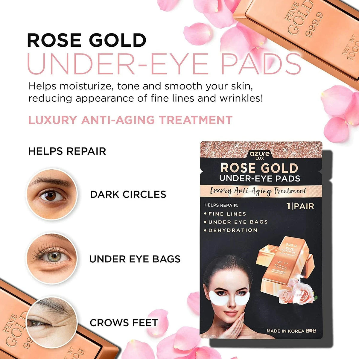 24K Gold & Caviar Face Mask & Rose Gold Under-Eye Pads - 8pc Bundle