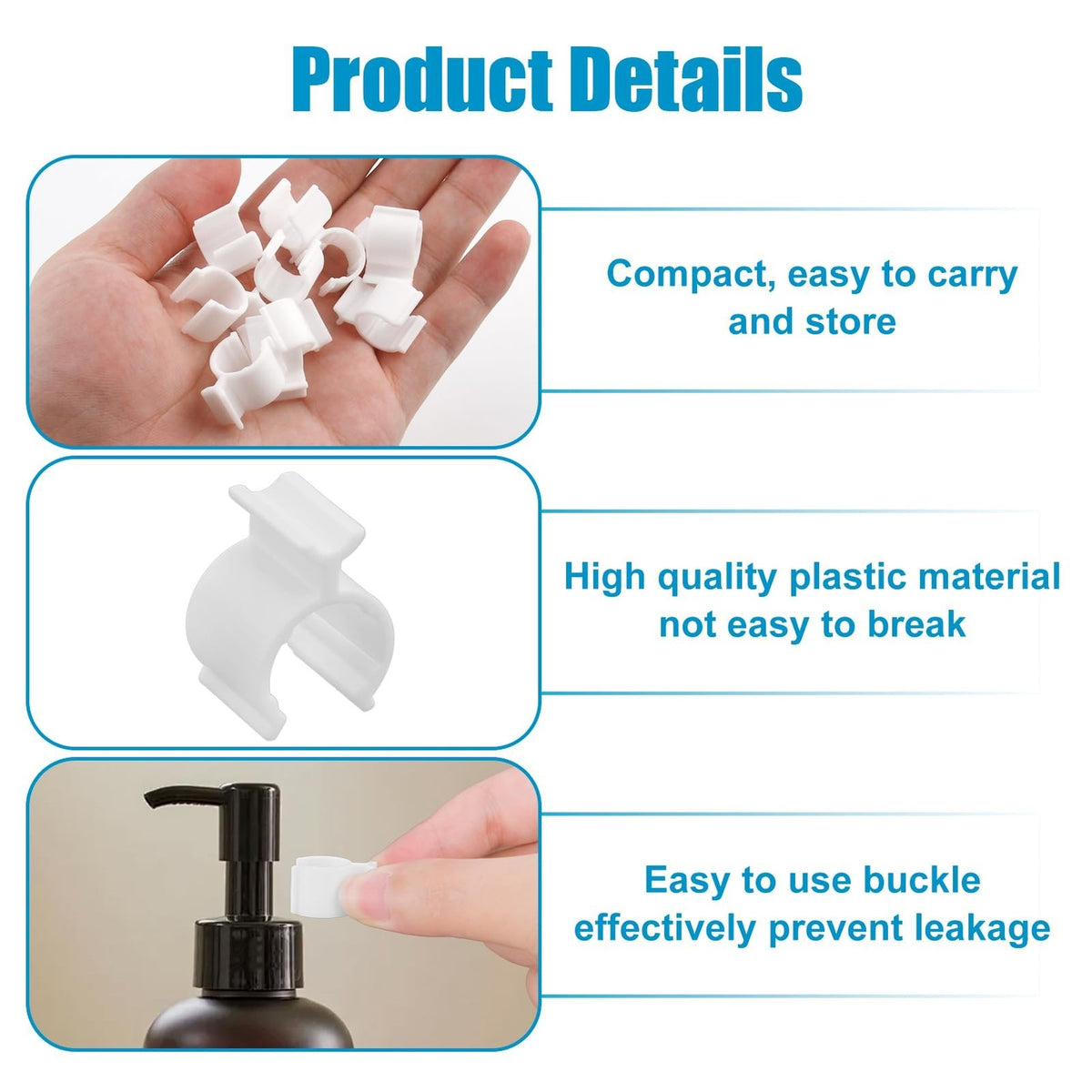 Leakproof Cosmetic Pump Lock Clips 10 Pack - Travel Shampoo & Lotion Bottle Locks