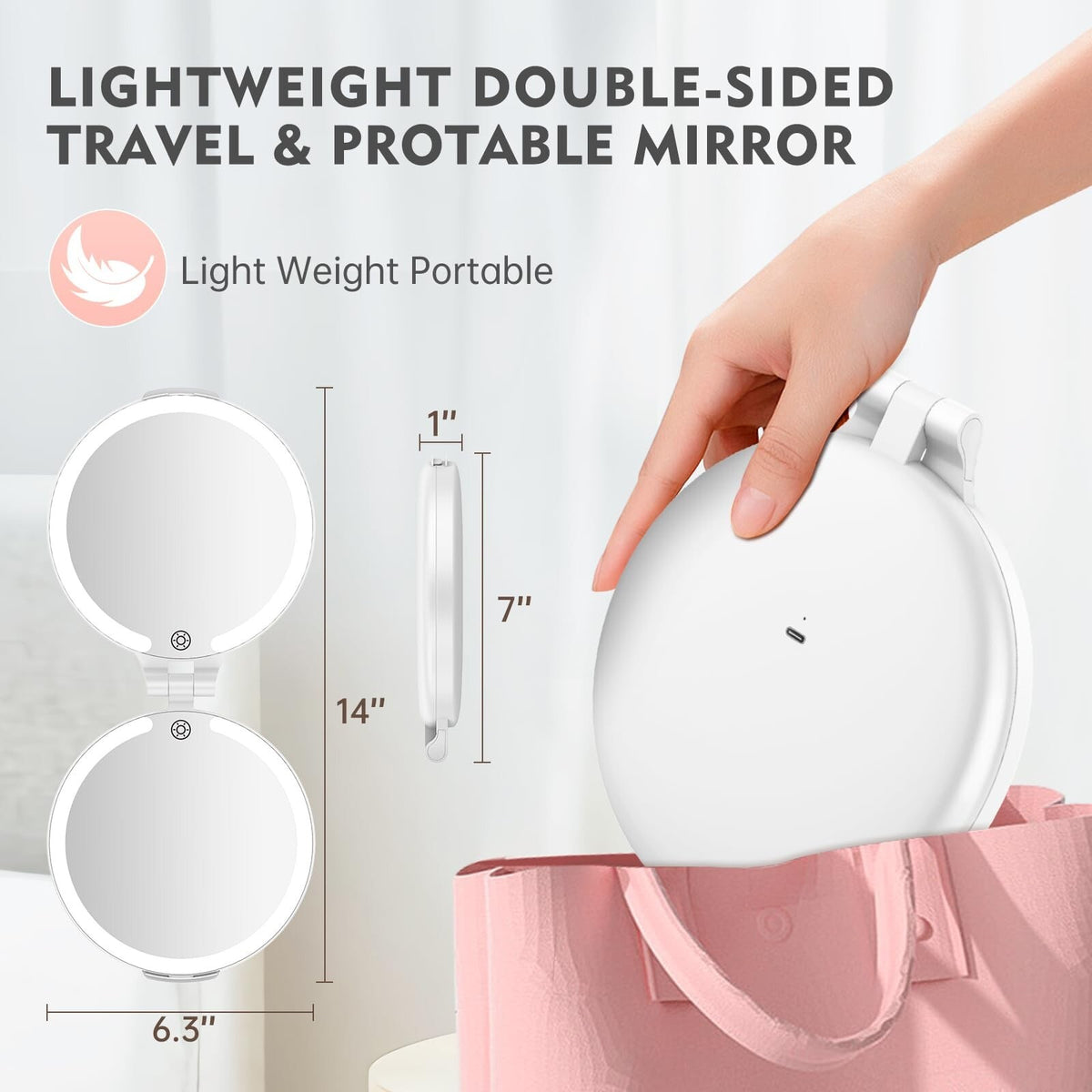 Travel Makeup Mirror with Lights and 10X Magnification - Rechargeable Portable Double-Sided Vanity Mirror, 3 Color Options
