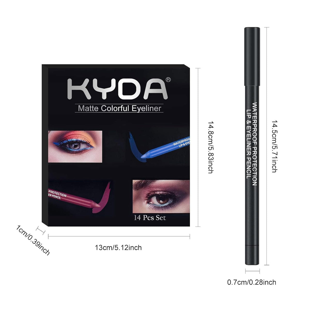 Waterproof Eyeliner Pencil Set - 14 Vibrant Colors for Eye Makeup