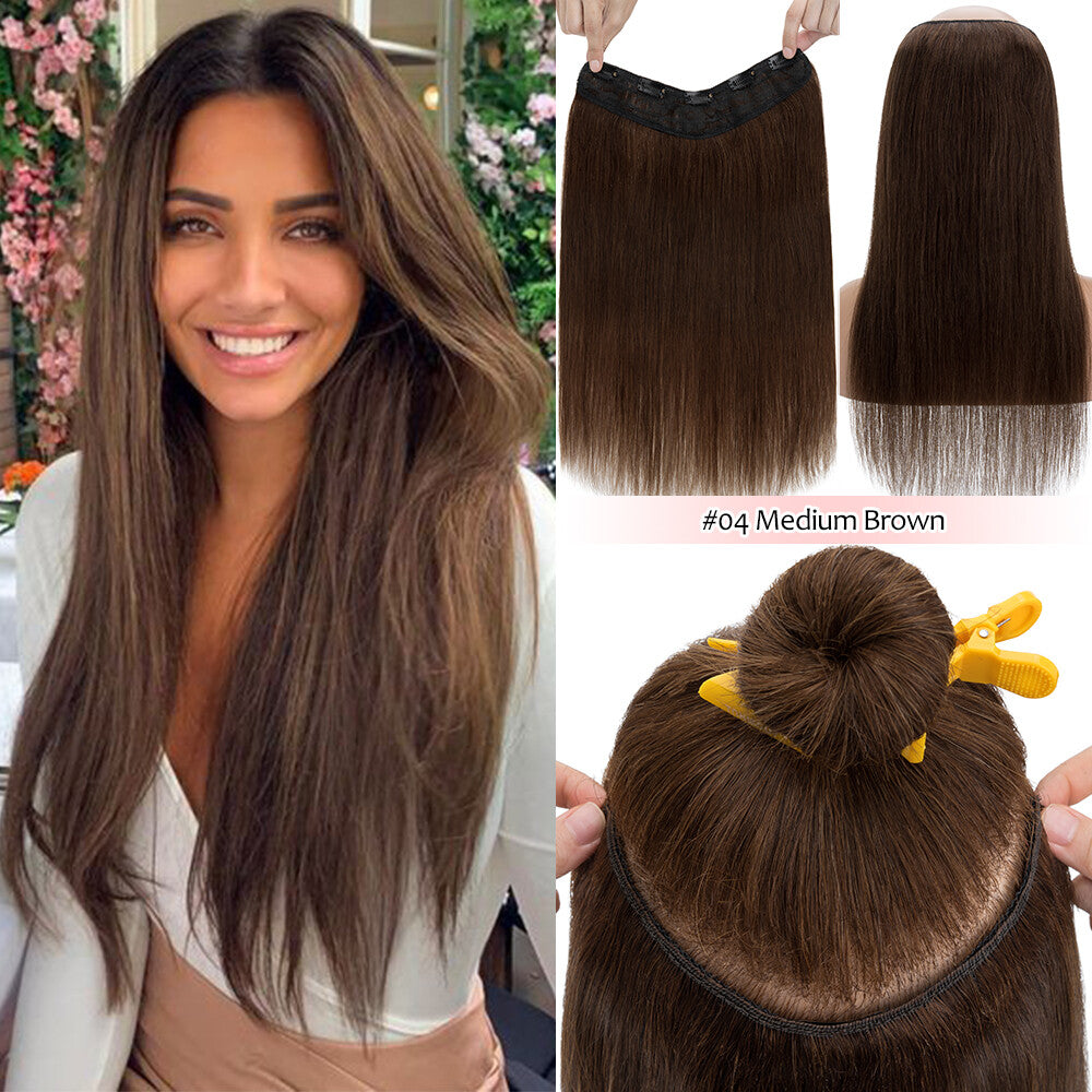 Clip-In Human Hair Extensions V-Shape Half Head - Remy Straight Hair