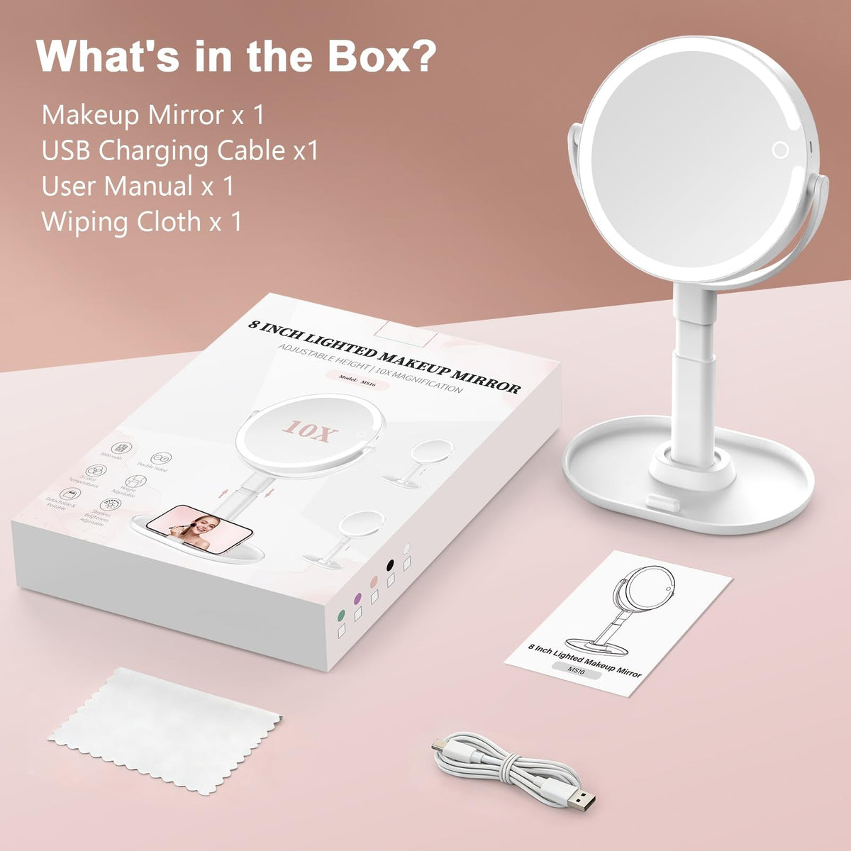 7 Inch Rechargeable LED Lighted Makeup Vanity Mirror with 10X Magnification