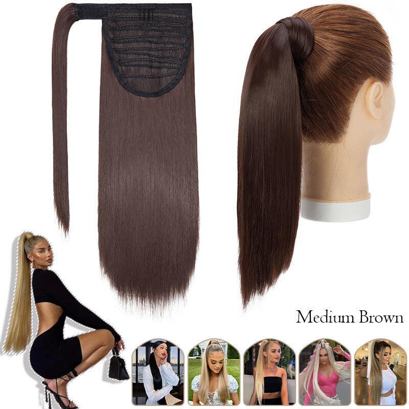 Mega Thick Wrap-On Ponytail Extensions - Natural Human Hair, Curly Wavy Straight