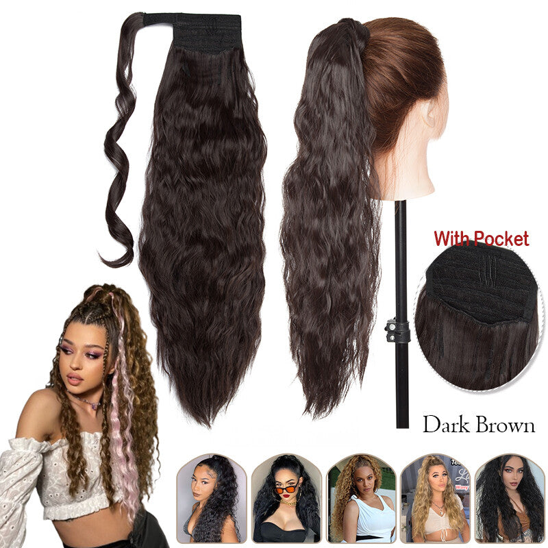 Mega Thick Wrap-On Ponytail Extensions - Natural Human Hair, Curly Wavy Straight