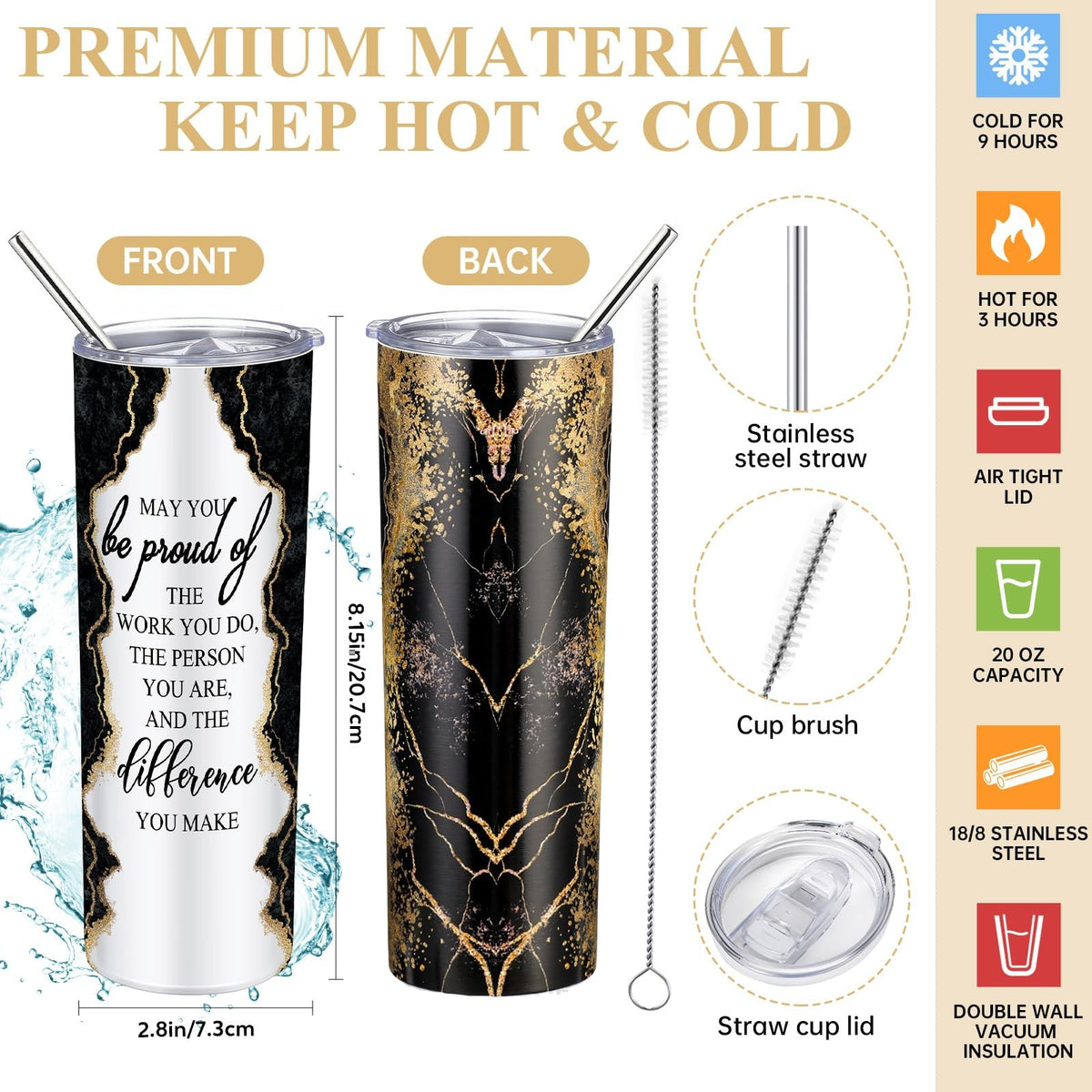 Employee Appreciation Gift Set for Women - Stainless Steel Tumbler Notepad & Makeup Bag