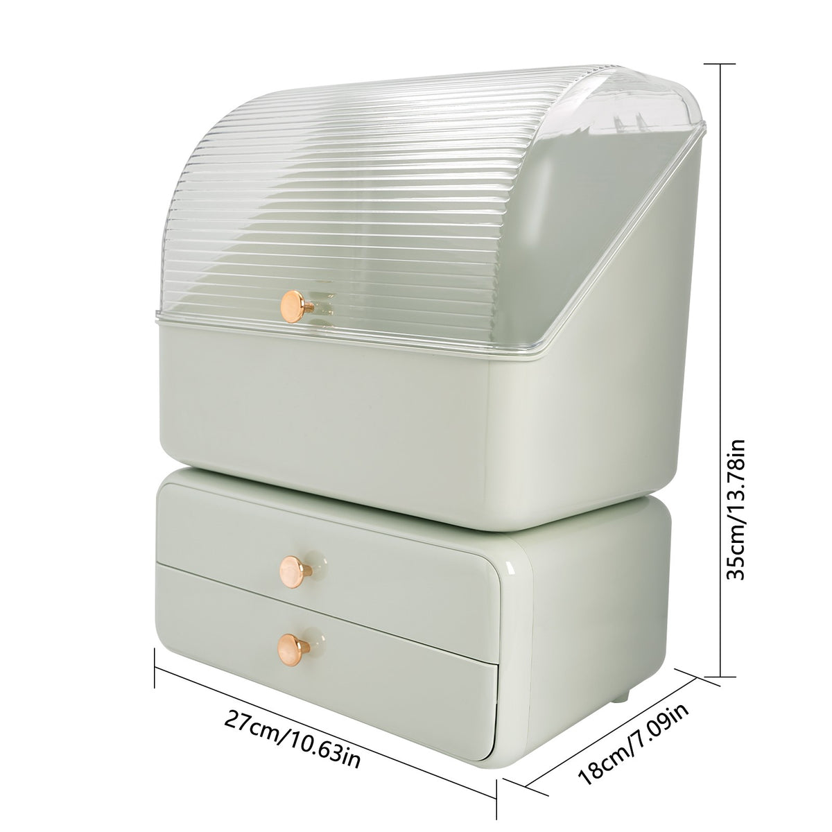 Green Makeup Organizer with Drawers & Brush Holder - Dust Protection