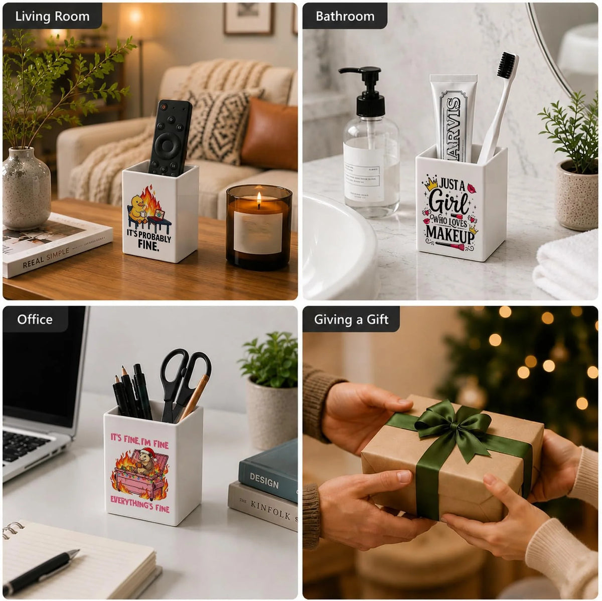 Funny White Cosmetic Pencil Pen Holder - Desk Organizer & Gift