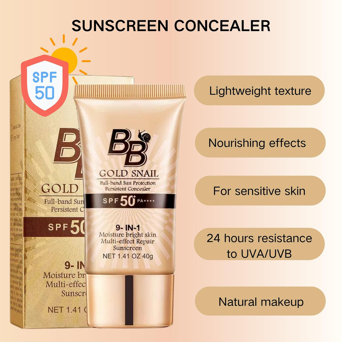 BB Cream Tinted Moisturizer SPF 50 - 9 in 1 UV Protection & Skin Care, 1 Ounce