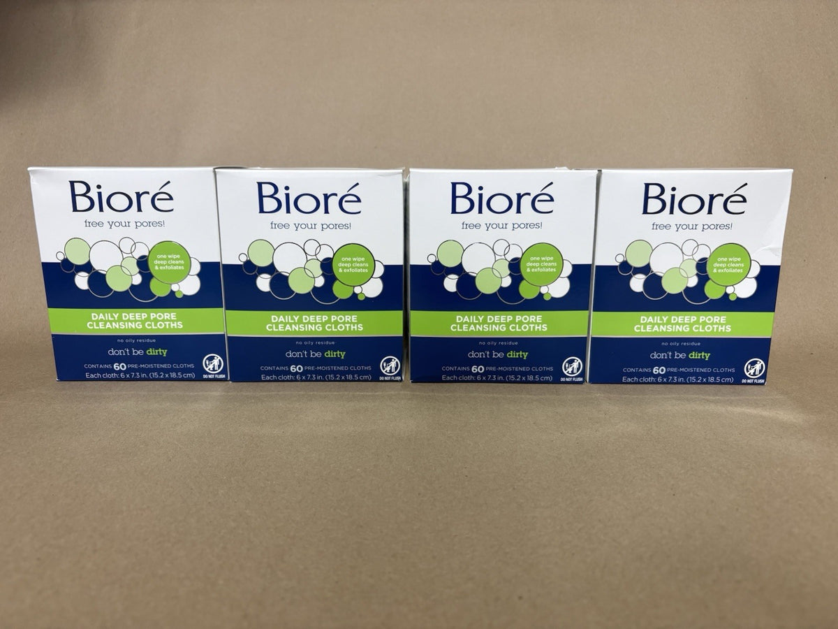 (Pack of 4) Biore Daily Makeup Removing Cloths — 60 Count Facial Cleansing Wipes