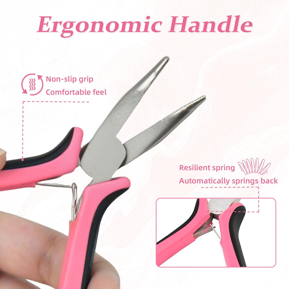 Hair Extension Pliers,3PCS Micro Link Nano Ring Tool for Pink