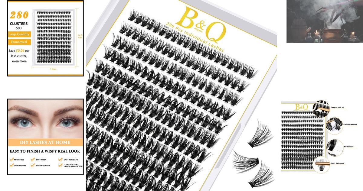 DIY False Eyelash Clusters - 280 Natural Wispy Extensions for Easy Application