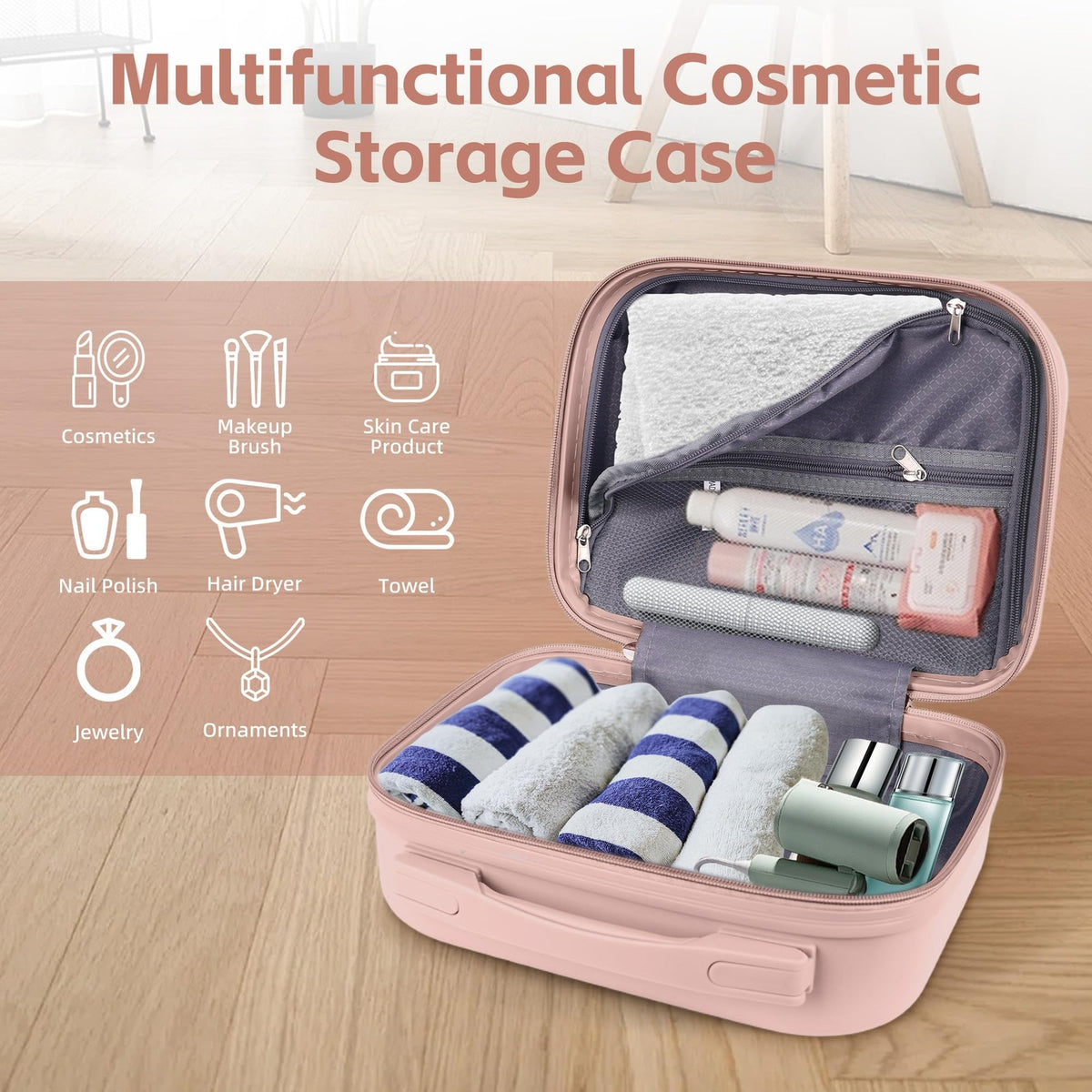 14 Inch Hard Shell Makeup Case Travel Toiletry Bag Carrying Luggage