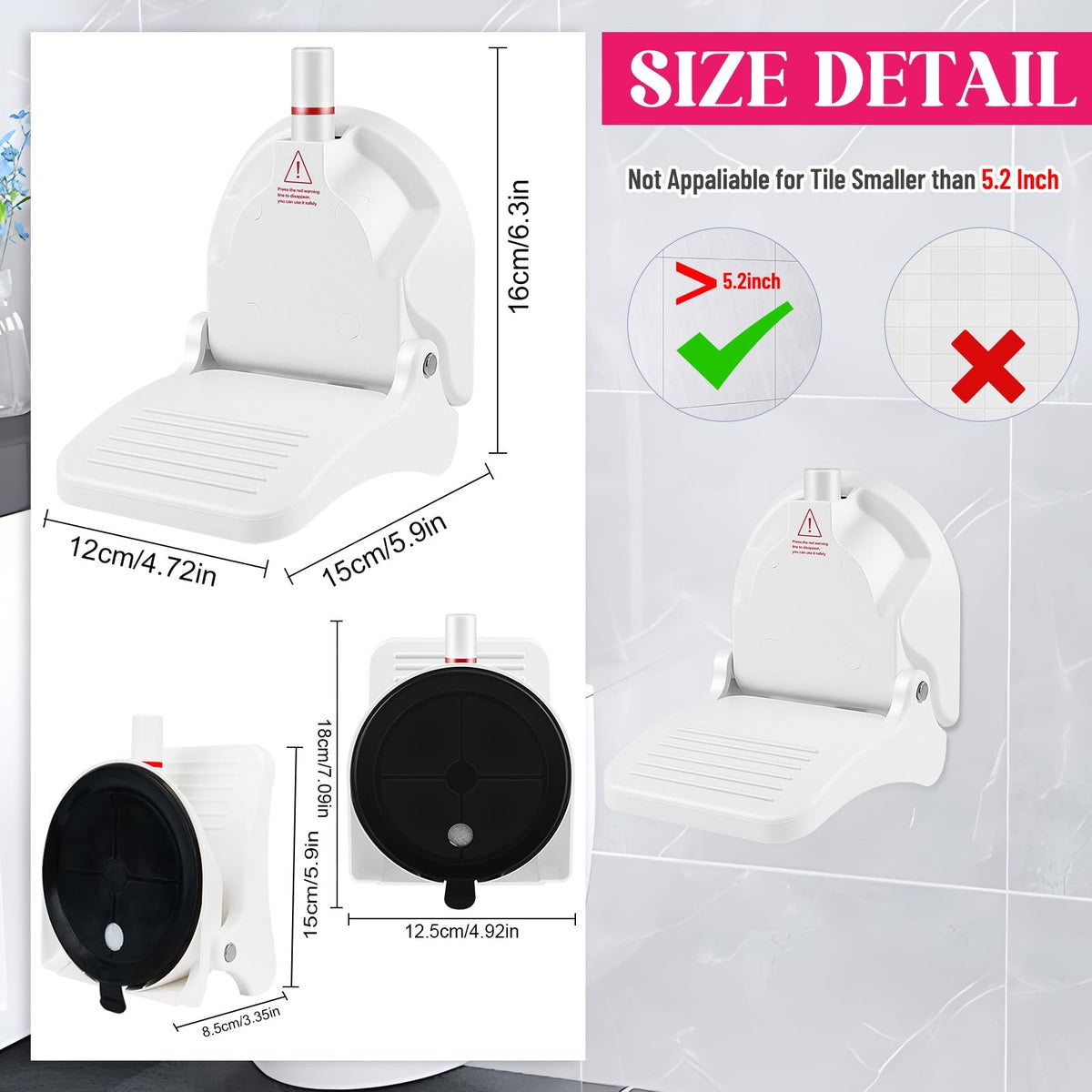 Shower Foot Rest with Suction Cup Support – White, 3-inch Diameter
