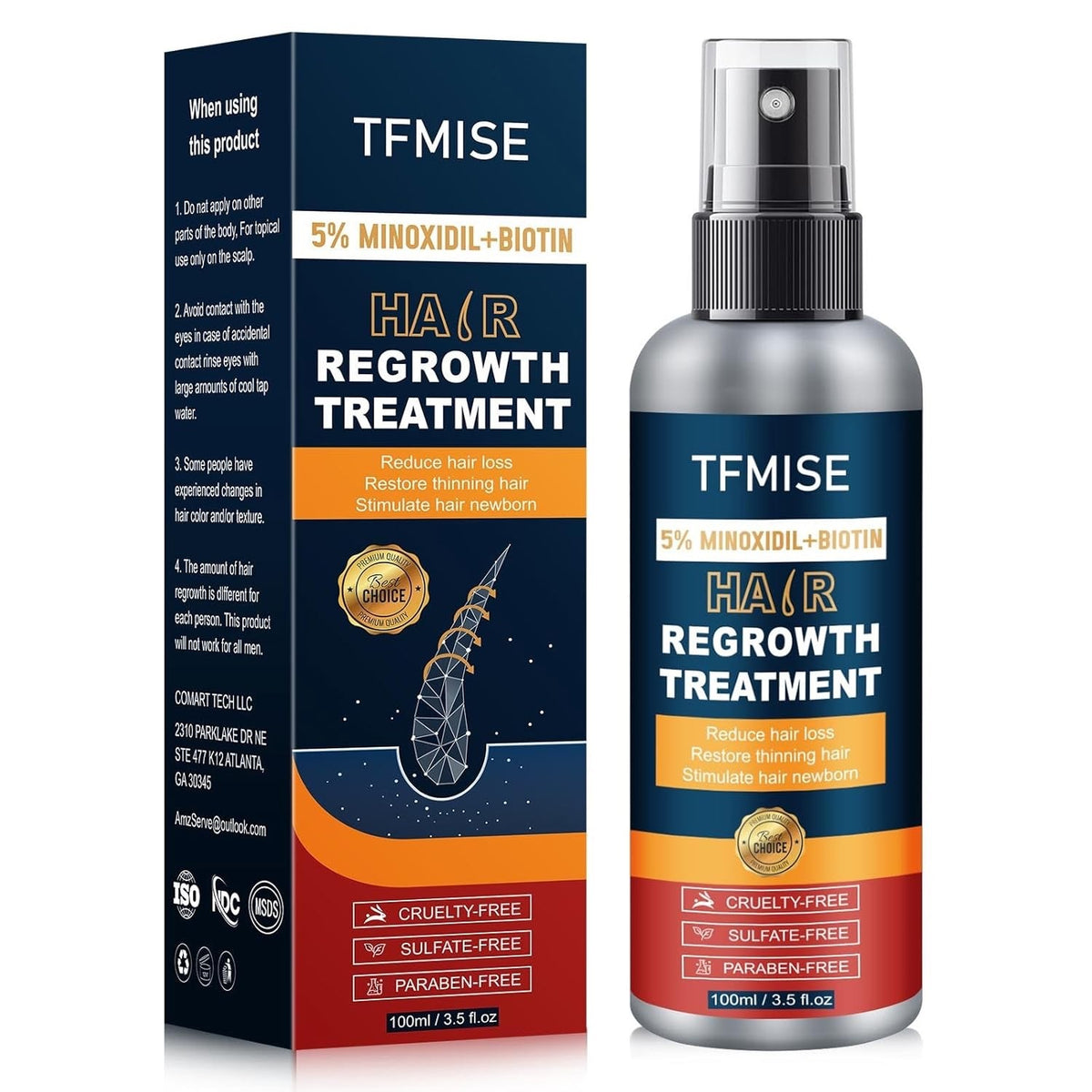5% Minoxidil Hair Regrowth Spray for Men & Women - 5 Pack, 100ml