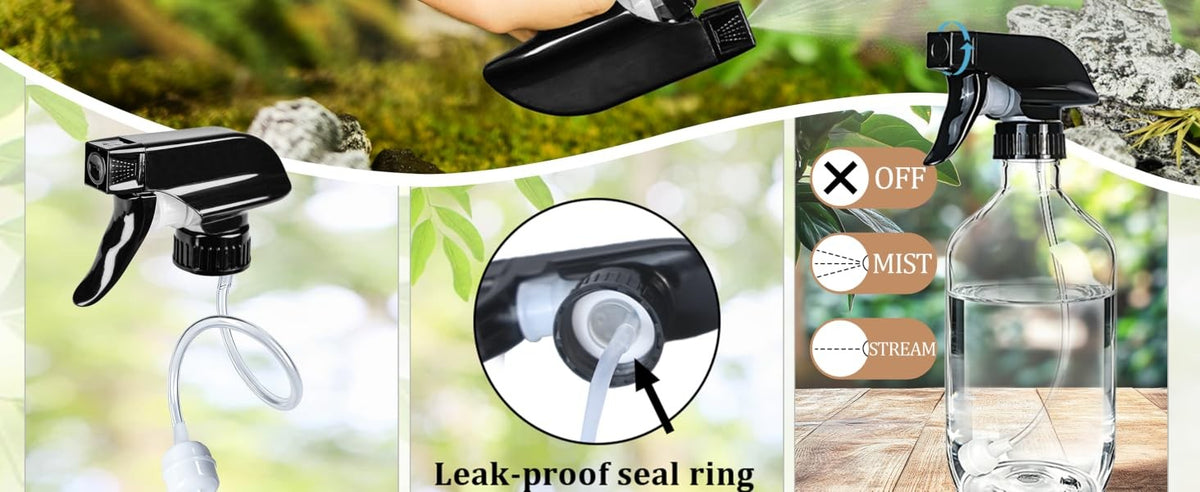 2 Pack 300ml Clear Spray Bottles with Adjustable Nozzles - 360° Inverted Spray