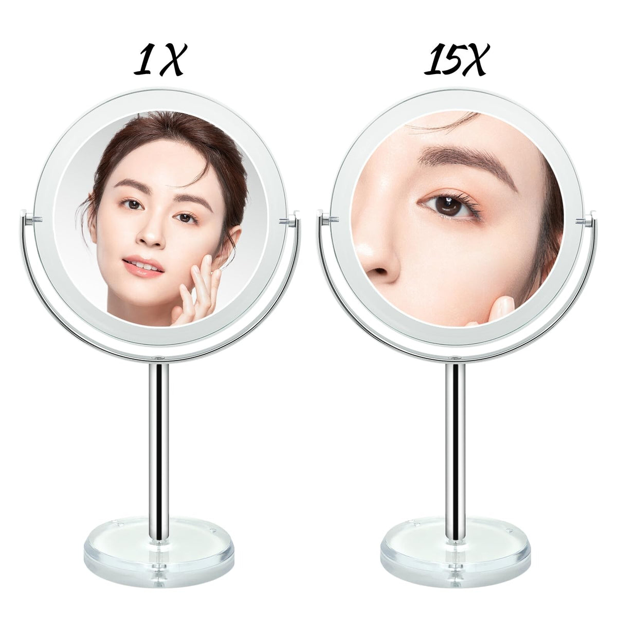 Dual-Sided 1x/15x Magnifying Makeup Mirror with Stand - 7 Inch Tabletop Vanity Mirror